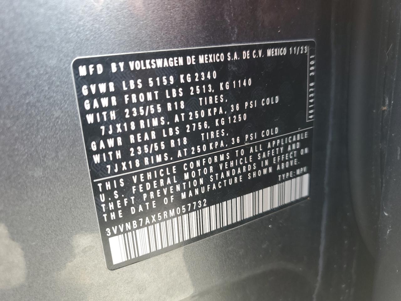 2024 Volkswagen Tiguan Se VIN: 3VVNB7AX5RM057732 Lot: 79582214