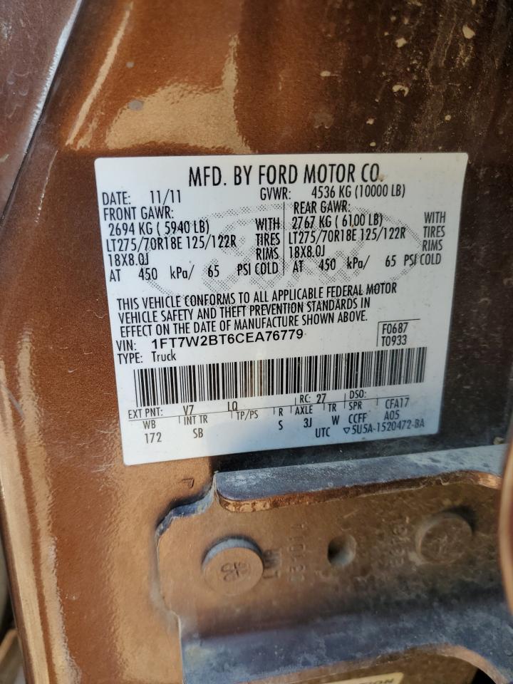 2012 Ford F250 Super Duty VIN: 1FT7W2BT6CEA76779 Lot: 82615364