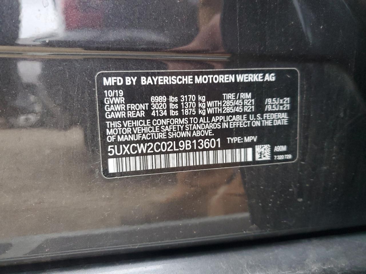 2020 BMW X7 xDrive40I VIN: 5UXCW2C02L9B13601 Lot: 81858404