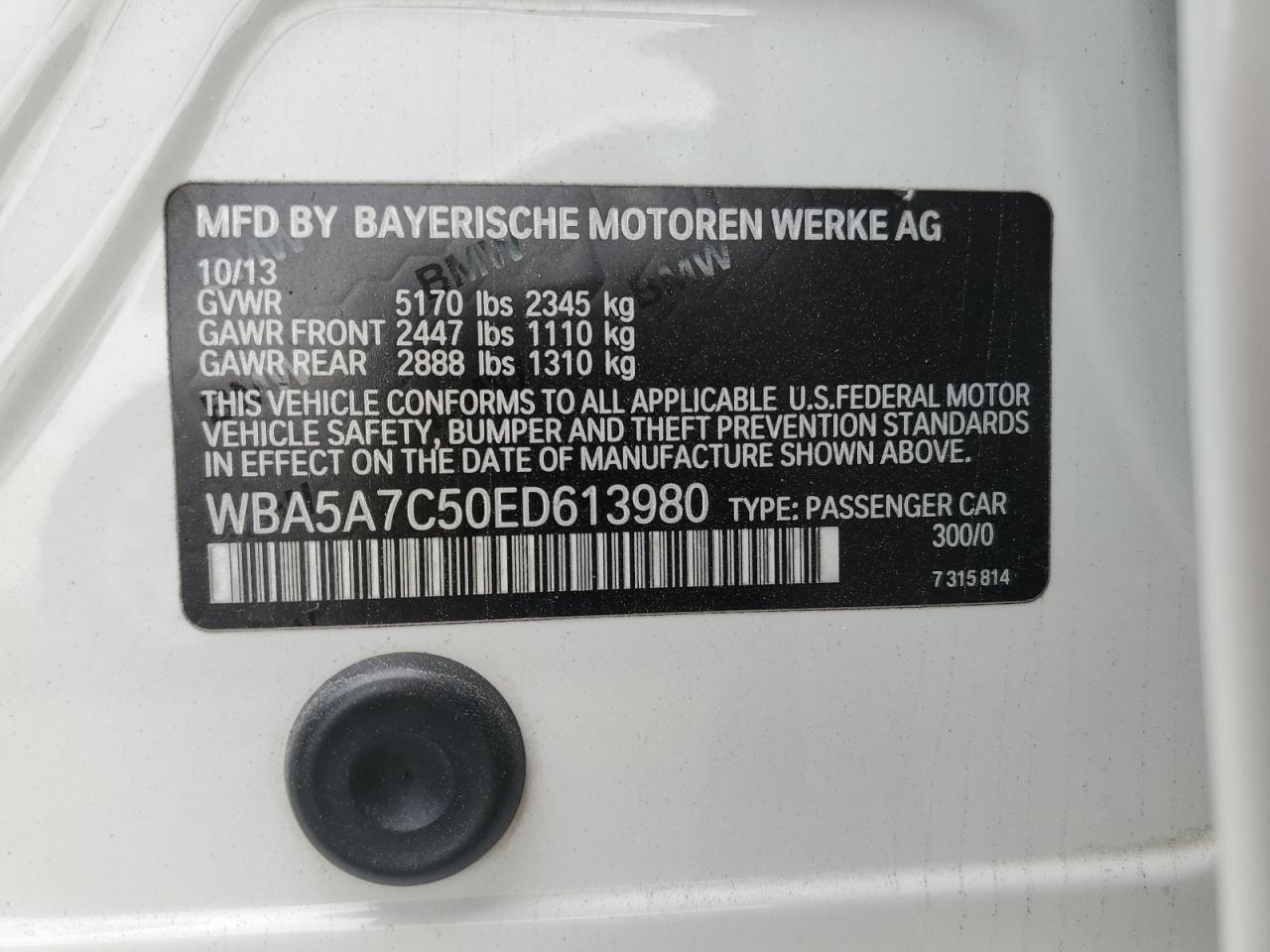 VIN WBA5A7C50ED613980 2014 BMW 5 SERIES no.13