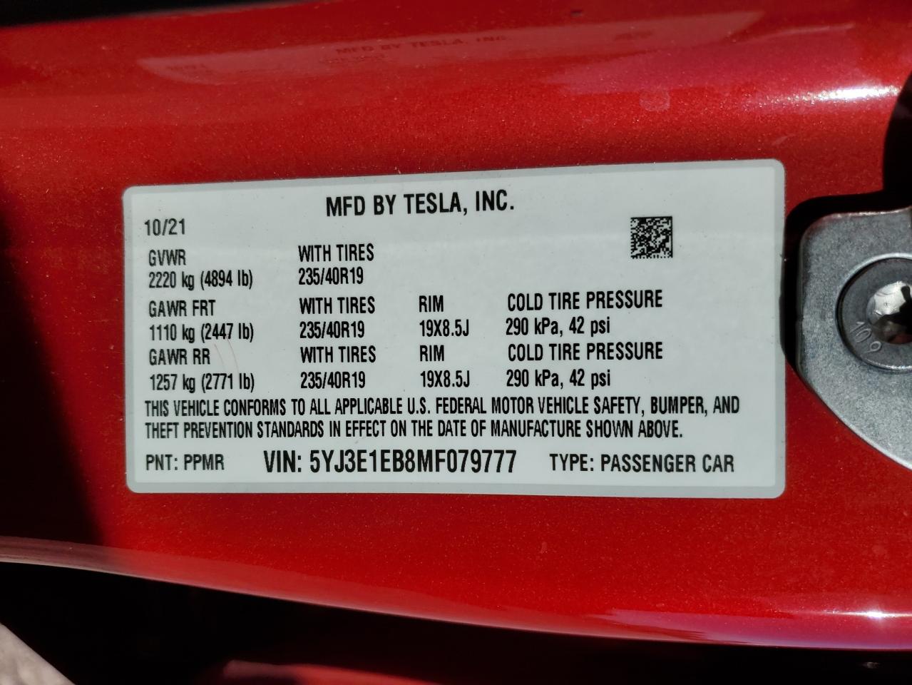 VIN 5YJ3E1EB8MF079777 2021 TESLA MODEL 3 no.13