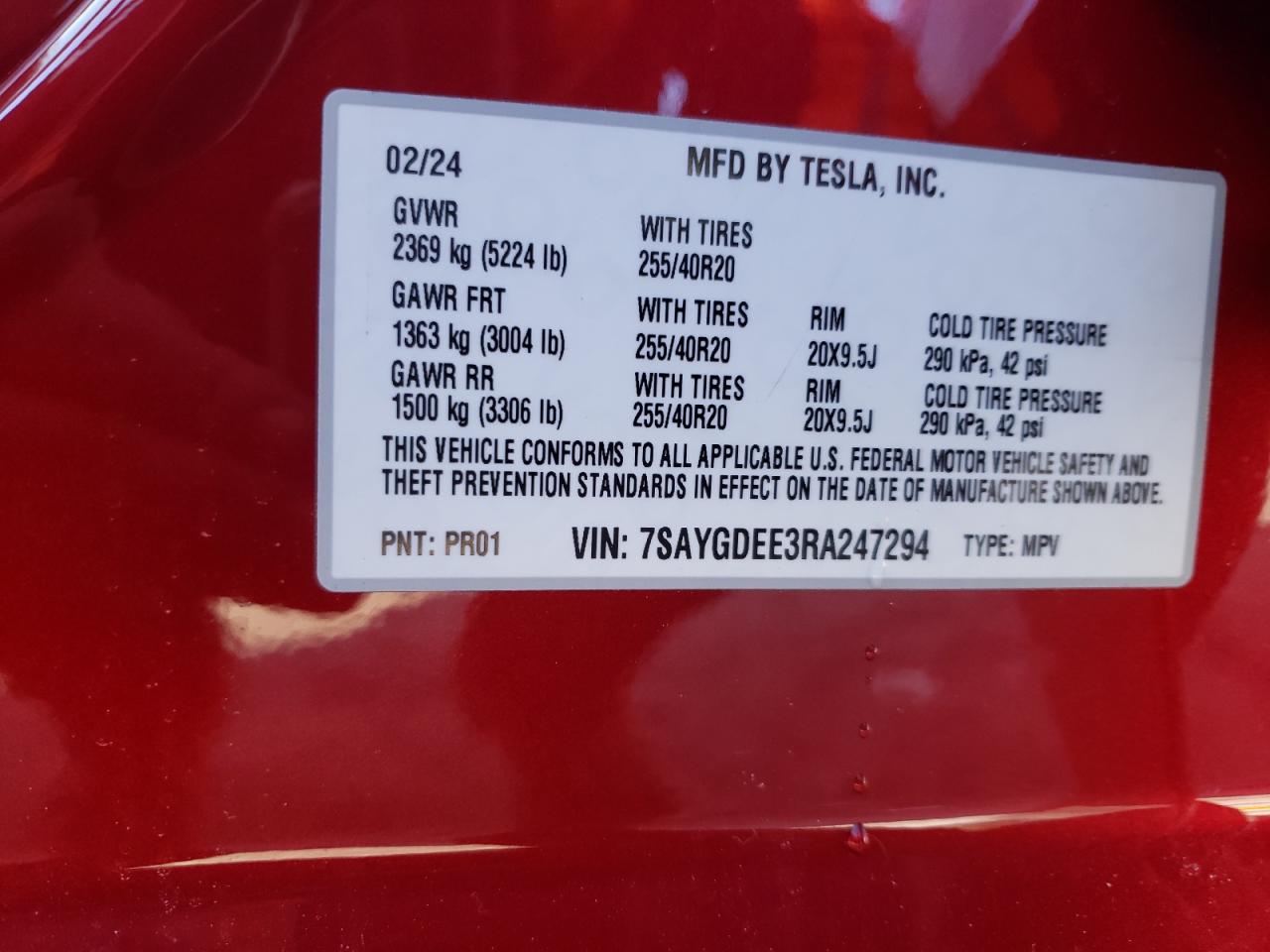 2024 Tesla Model Y VIN: 7SAYGDEE3RA247294 Lot: 86489084