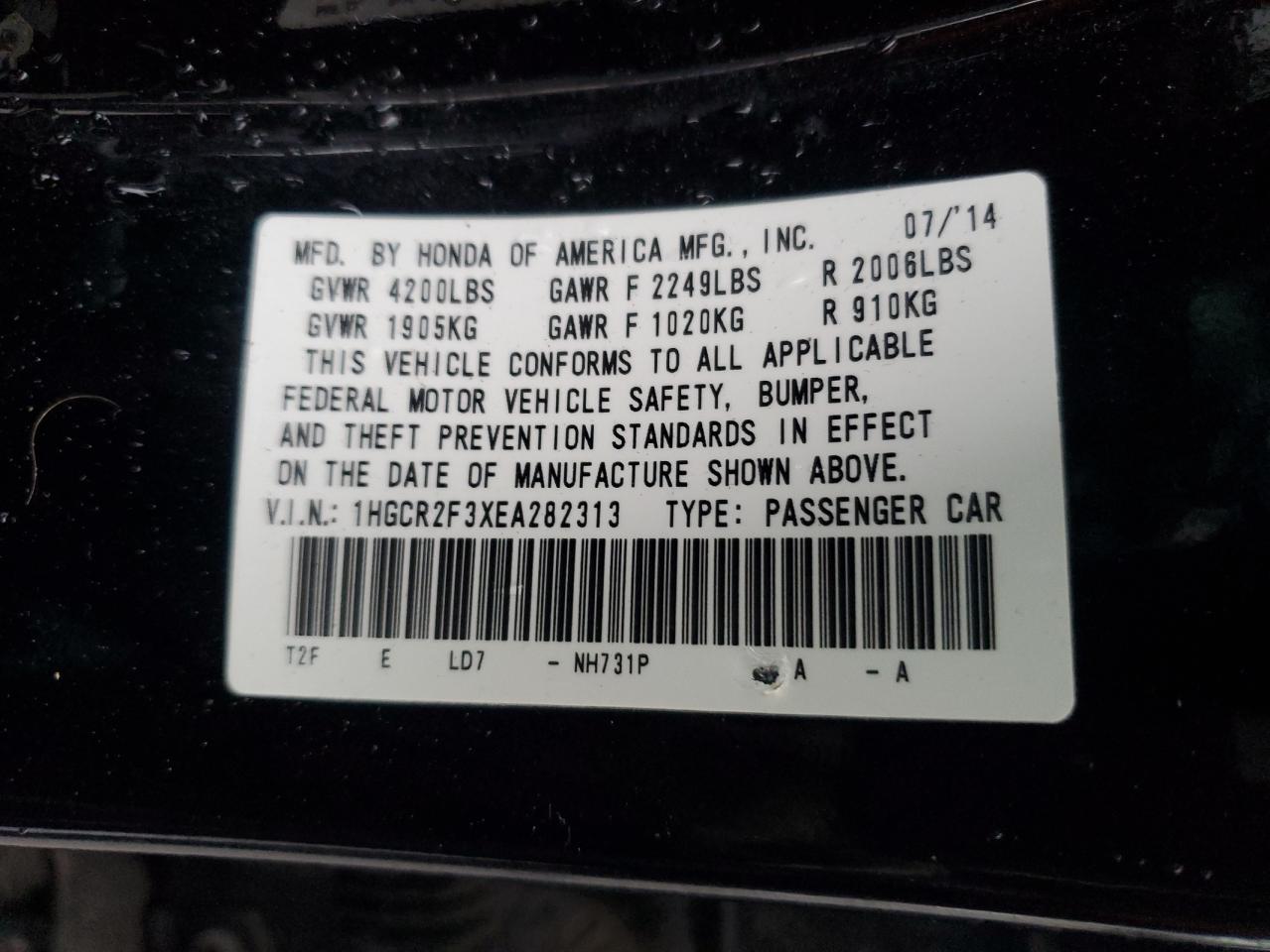 VIN 1HGCR2F3XEA282313 2014 HONDA ACCORD no.12