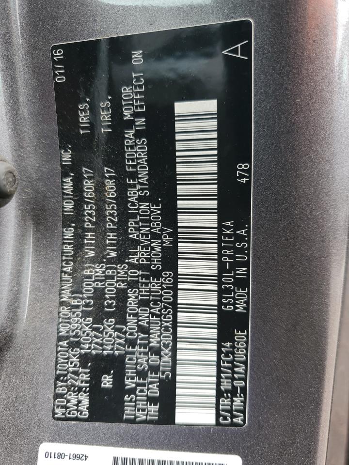 VIN 5TDKK3DCXGS700169 2016 TOYOTA All Models no.13