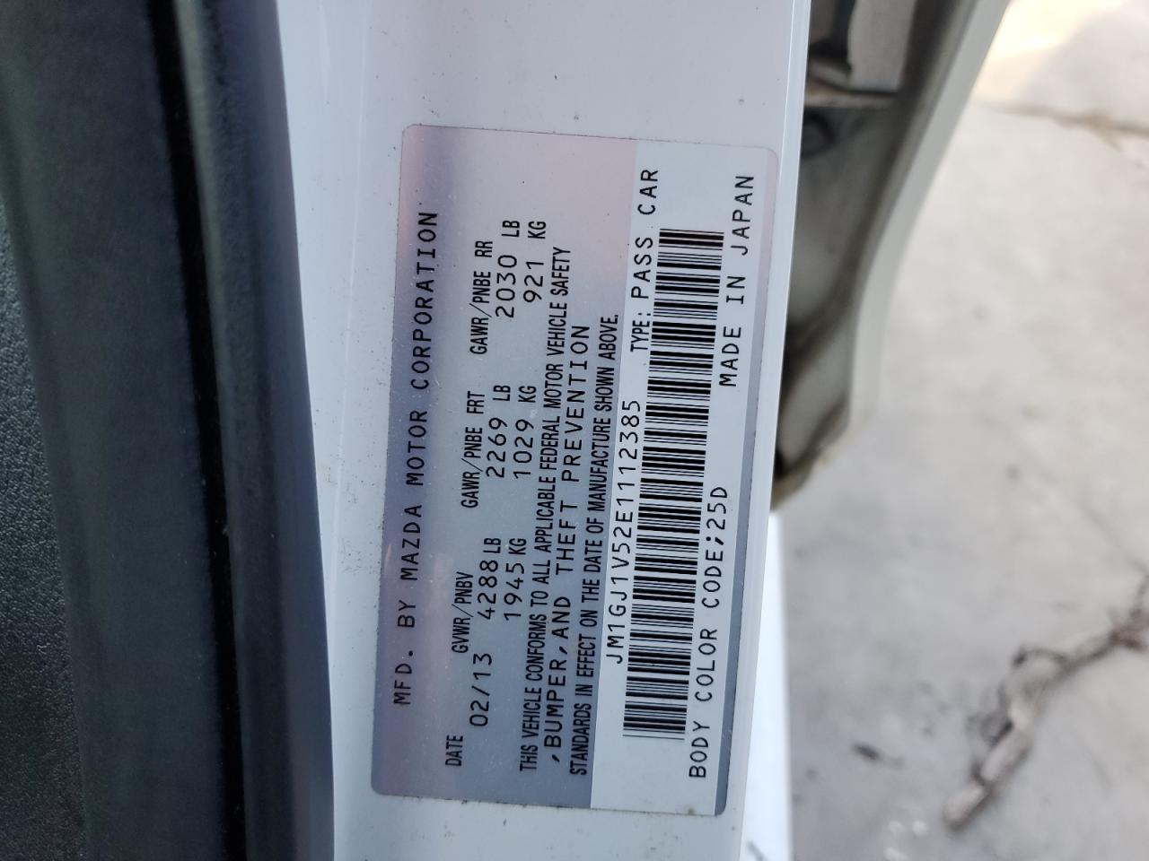 2014 Mazda 6 Touring VIN: JM1GJ1V52E1112385 Lot: 84653314