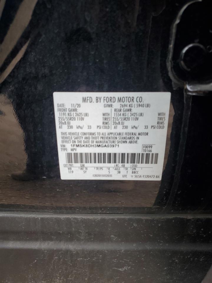 2021 Ford Explorer Xlt VIN: 1FMSK8DH3MGA03971 Lot: 84086684