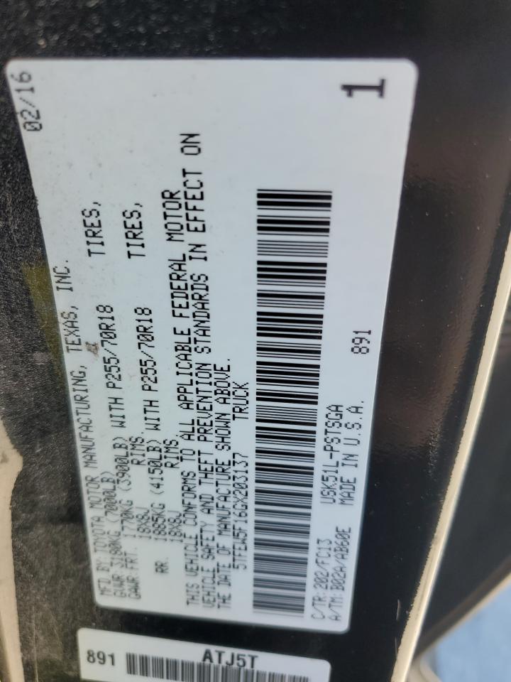 2016 Toyota Tundra Crewmax Sr5 VIN: 5TFEW5F16GX203137 Lot: 85784104