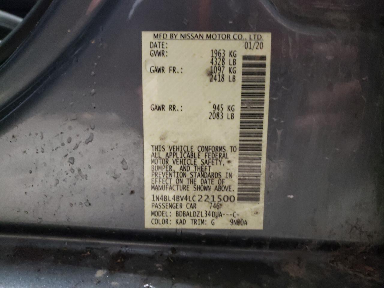 VIN 1N4BL4BV4LC221500 2020 NISSAN ALTIMA no.12