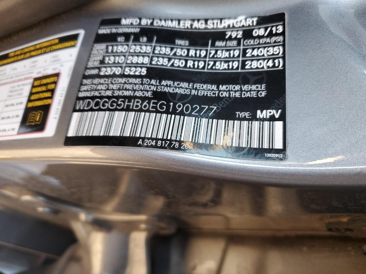 2014 Mercedes-Benz Glk 350 VIN: WDCGG5HB6EG190277 Lot: 85370504