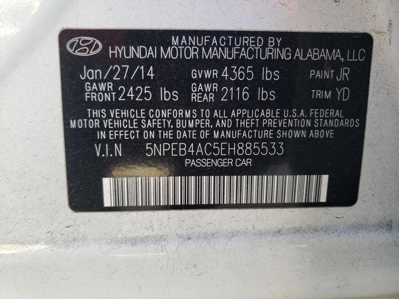 VIN 5NPEB4AC5EH885533 2014 HYUNDAI SONATA no.12