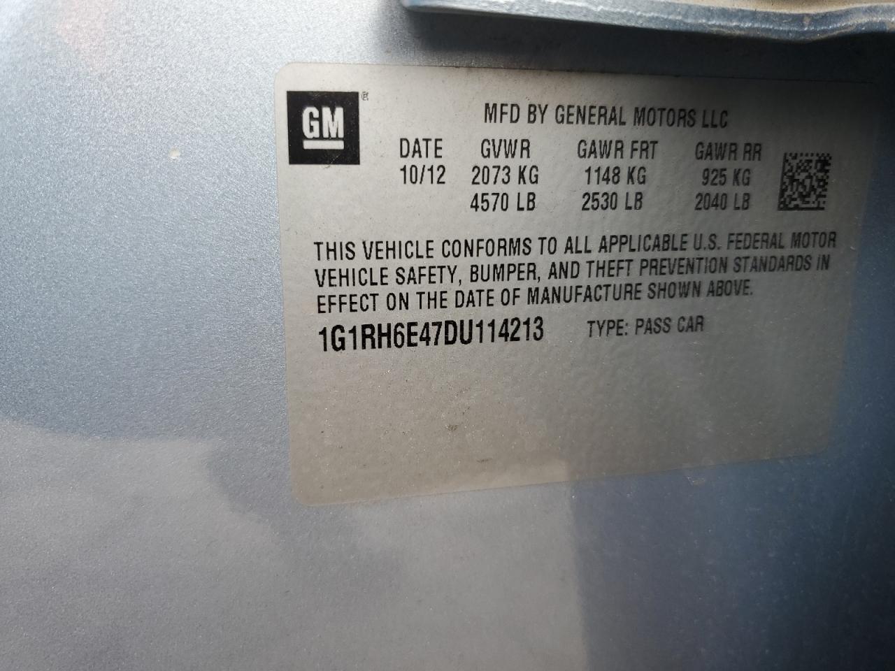 2013 Chevrolet Volt VIN: 1G1RH6E47DU114213 Lot: 83603924