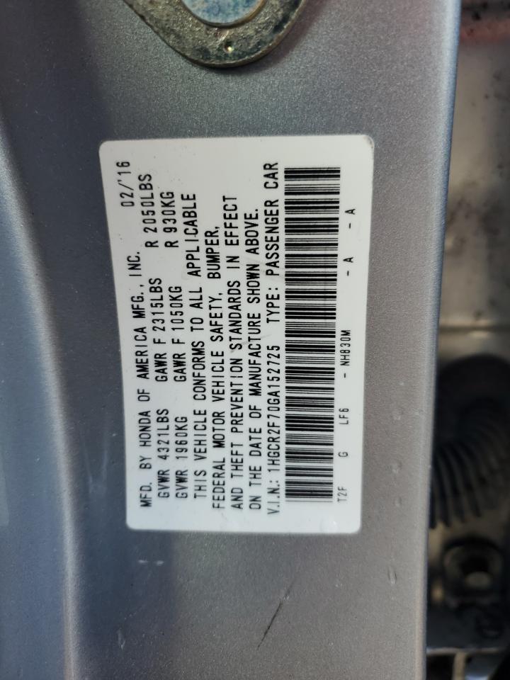 VIN 1HGCR2F70GA152725 2016 HONDA ACCORD no.12