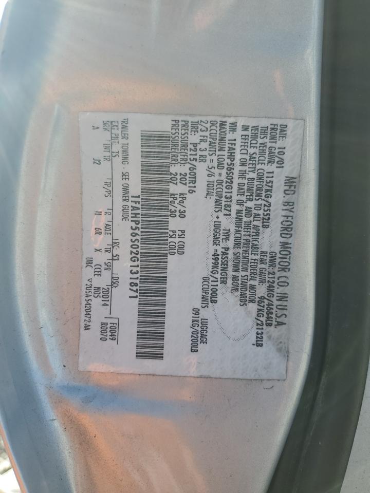 2002 Ford Taurus Sel VIN: 1FAHP56S02G131871 Lot: 57223455