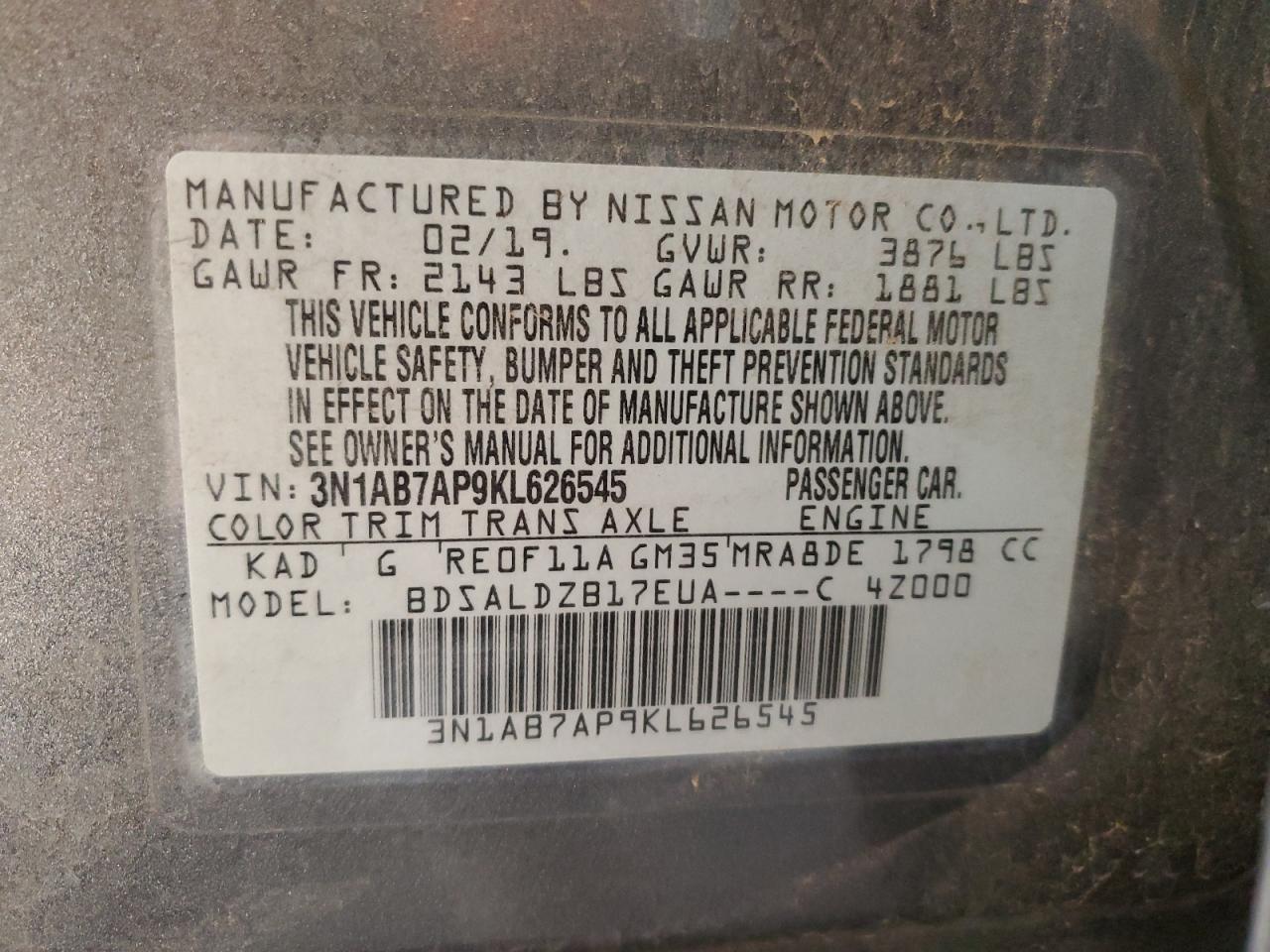 VIN 3N1AB7AP9KL626545 2019 NISSAN SENTRA no.12