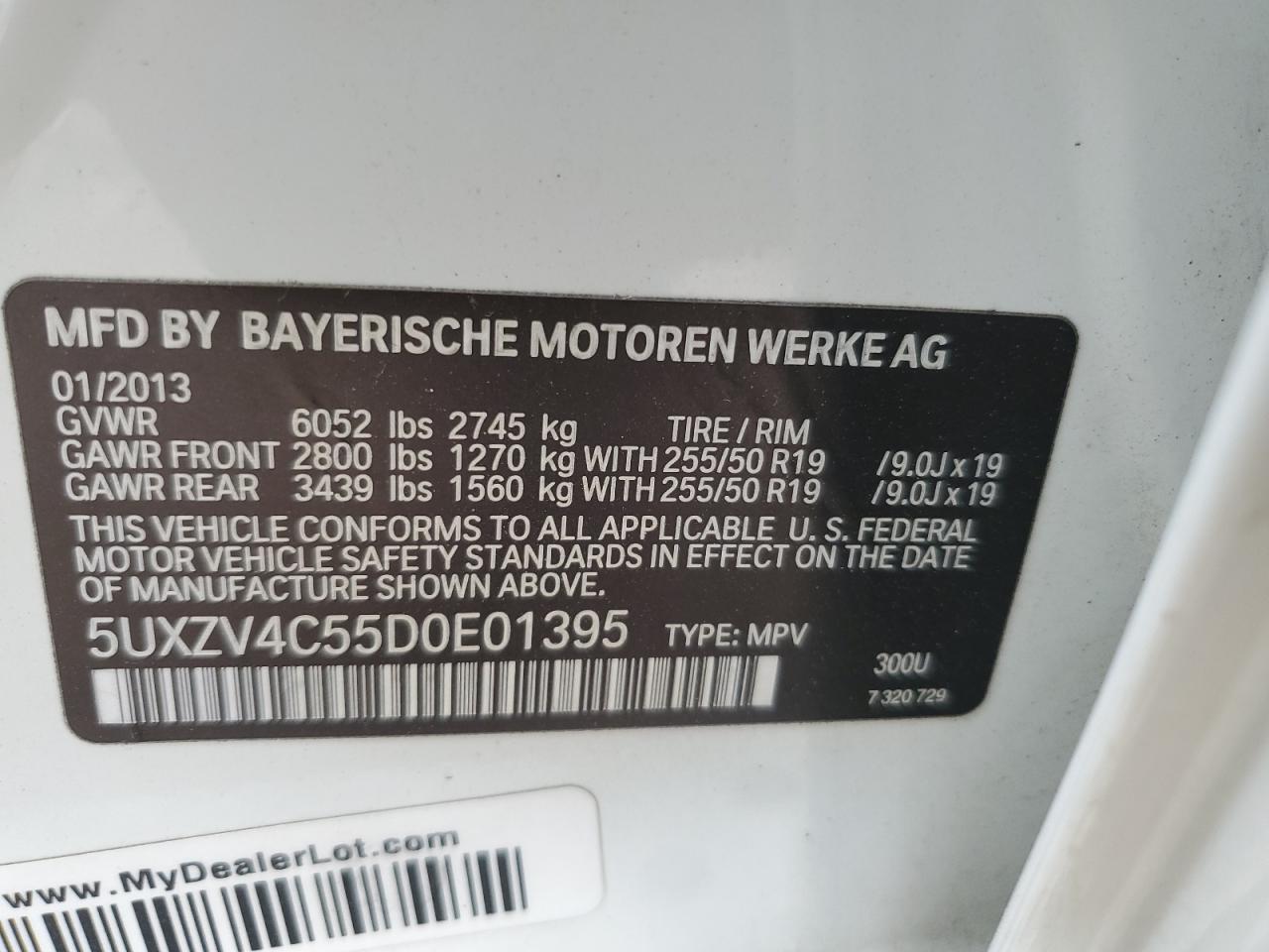 2013 BMW X5 xDrive35I VIN: 5UXZV4C55D0E01395 Lot: 85533664