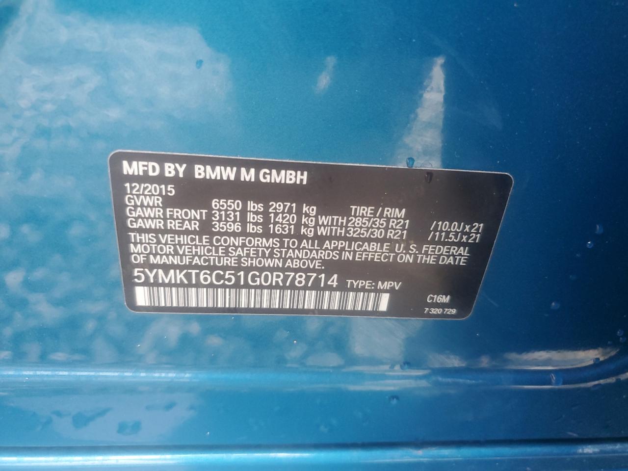 VIN 5YMKT6C51G0R78714 2016 BMW X5 no.13