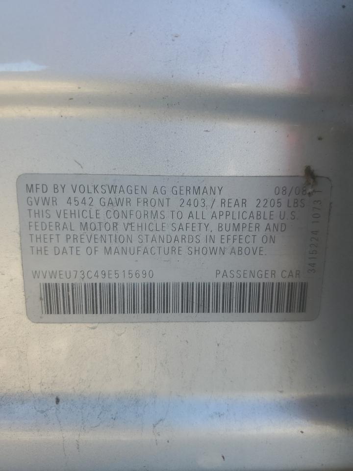 2009 Volkswagen Cc VIN: WVWEU73C49E515690 Lot: 86804994