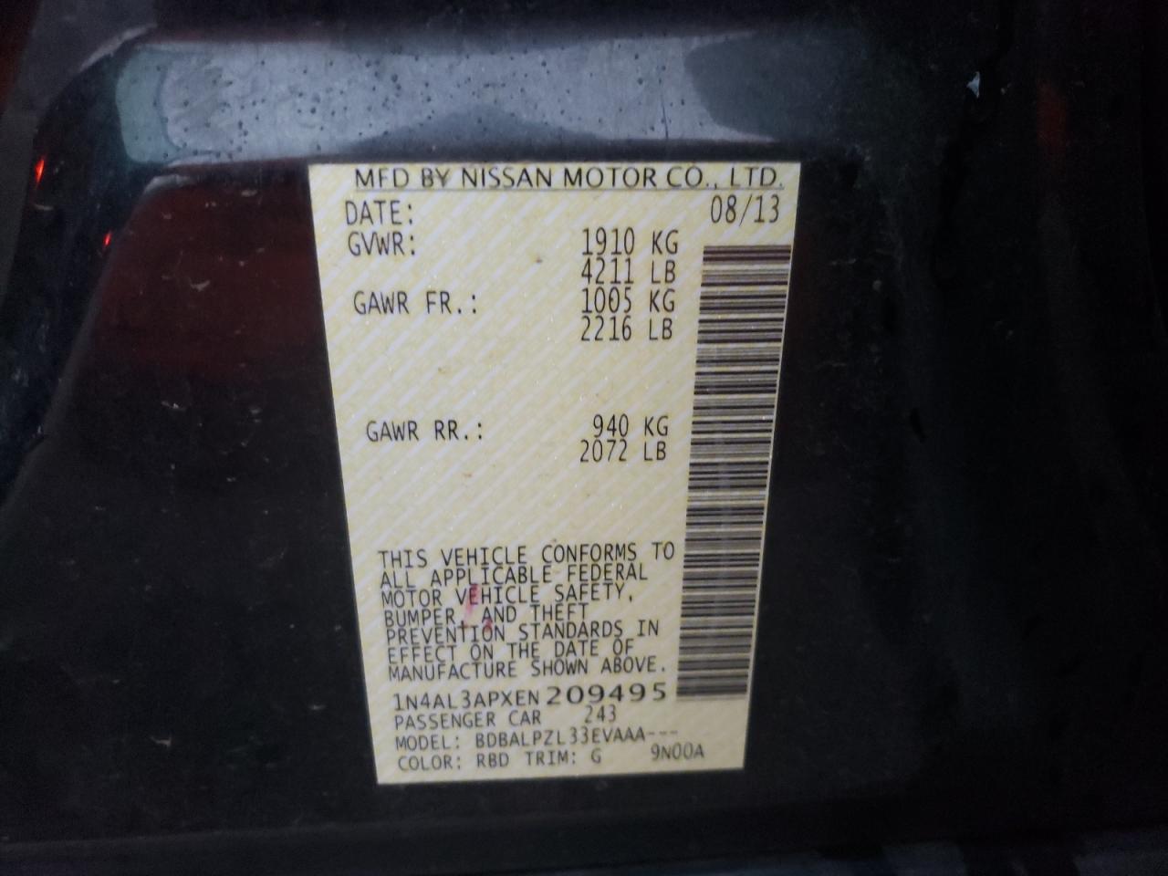 VIN 1N4AL3APXEN209495 2014 NISSAN ALTIMA no.12