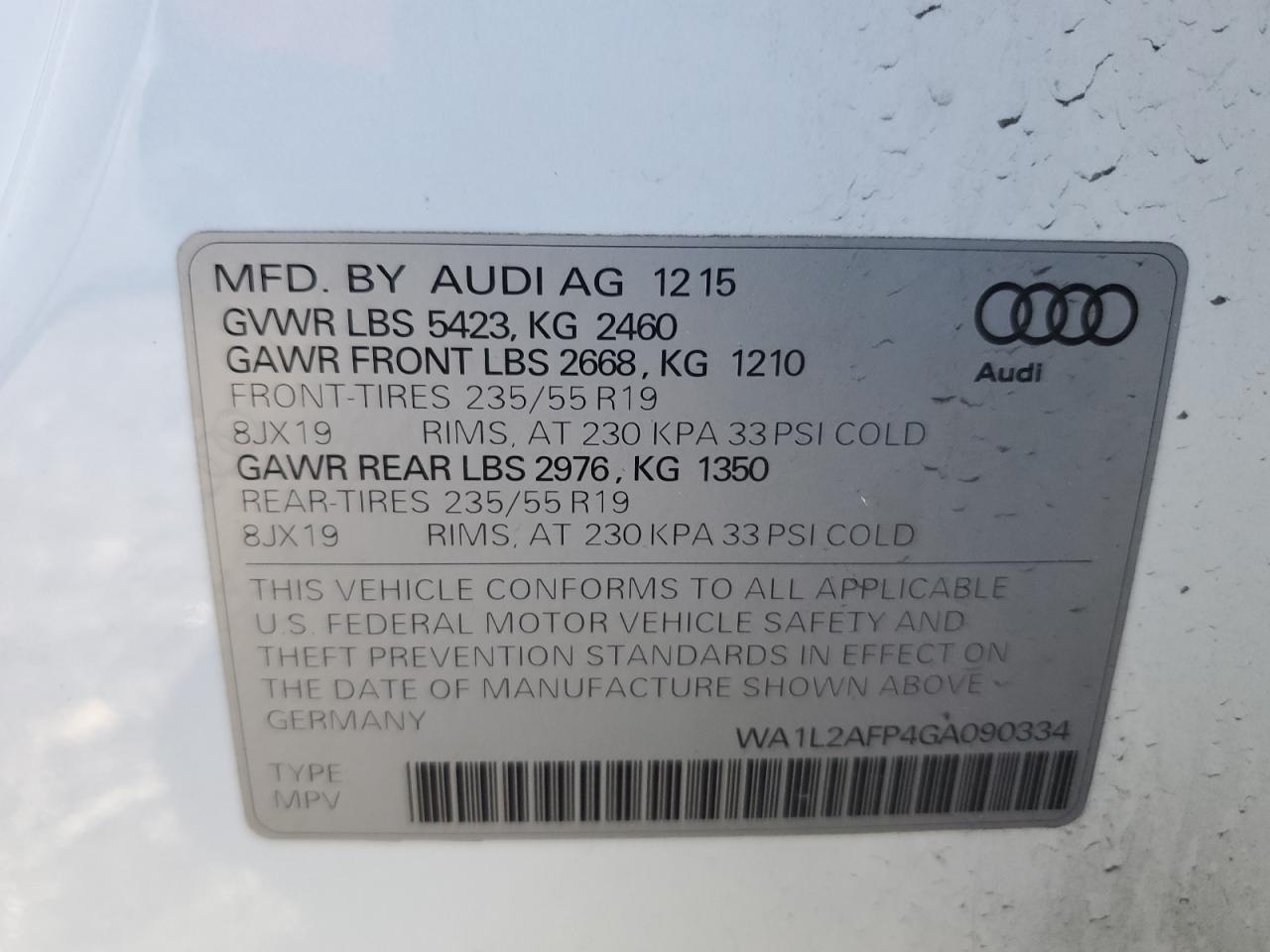 VIN WA1L2AFP4GA090334 2016 AUDI Q5 no.13