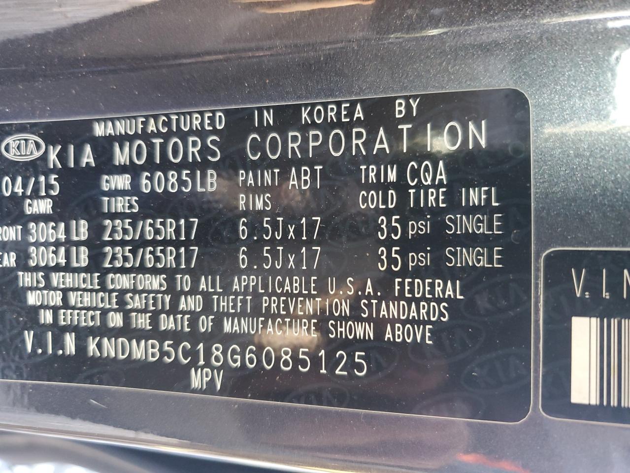 VIN KNDMB5C18G6085125 2016 KIA All Models no.13