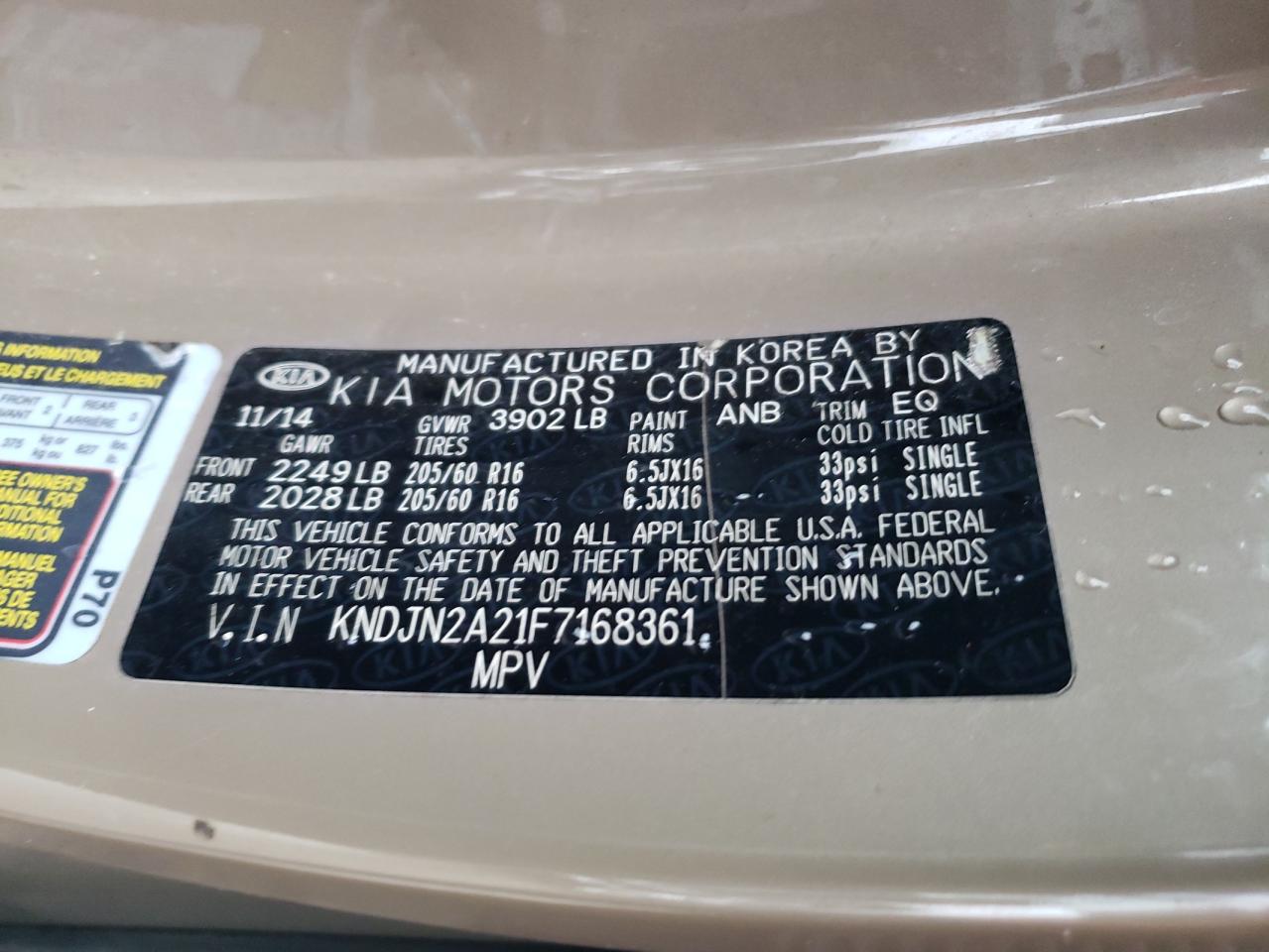 VIN KNDJN2A21F7168361 2015 KIA SOUL no.12