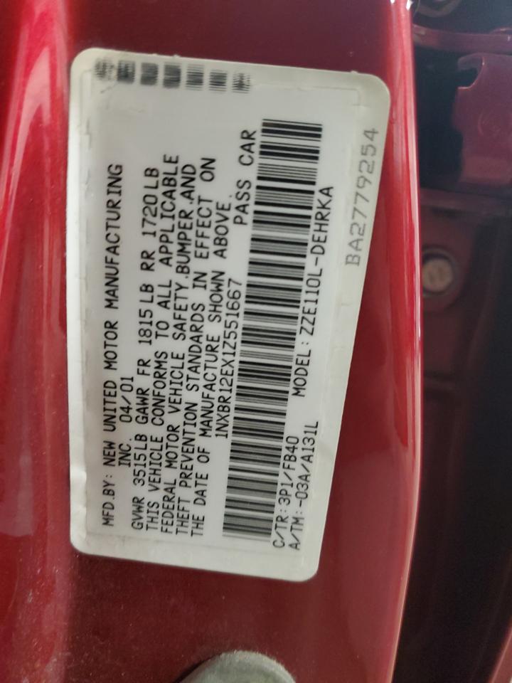 2001 Toyota Corolla Ce VIN: 1NXBR12EX1Z551667 Lot: 86650844