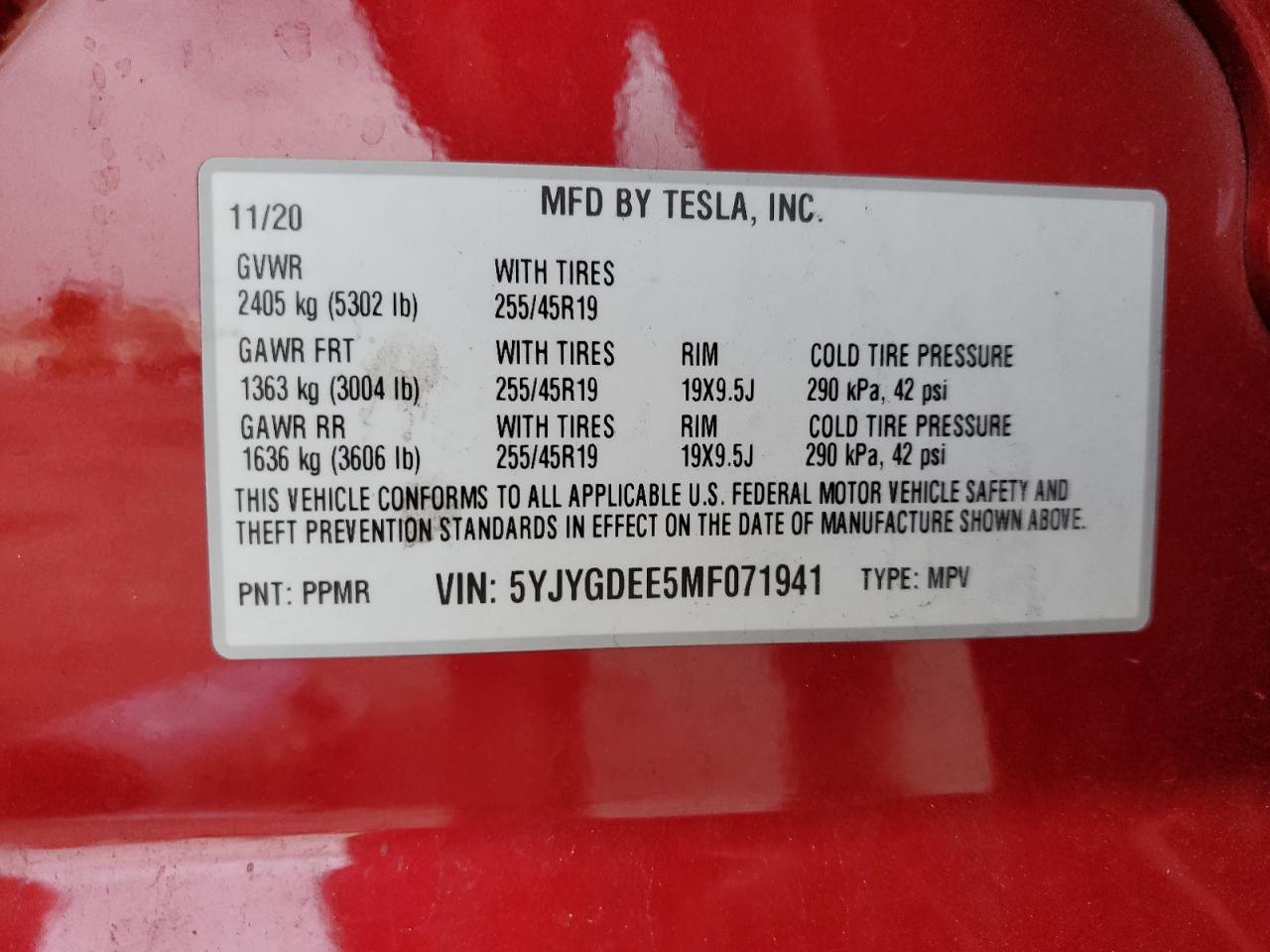 VIN 5YJYGDEE5MF071941 2021 TESLA MODEL Y no.14