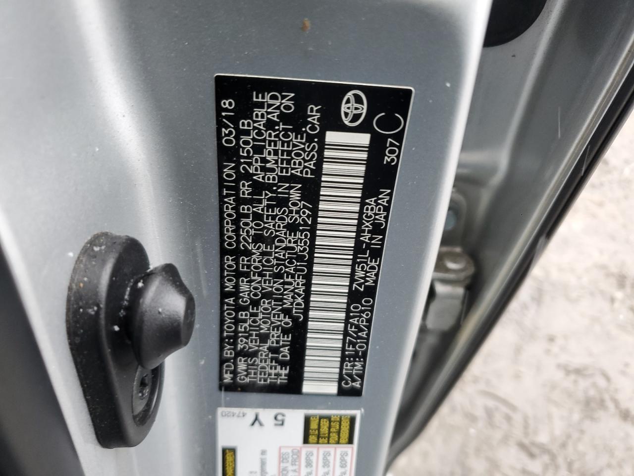 2018 Toyota Prius VIN: JTDKARFU1J3551297 Lot: 84932394