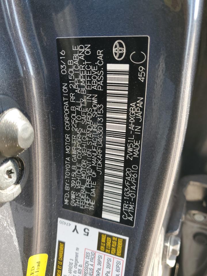 VIN JTDKARFU4G3013153 2016 TOYOTA PRIUS no.12