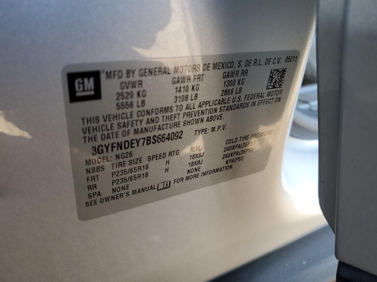 2011 Cadillac Srx Luxury Collection VIN: 3GYFNDEY7BS664092 Lot: 86915124