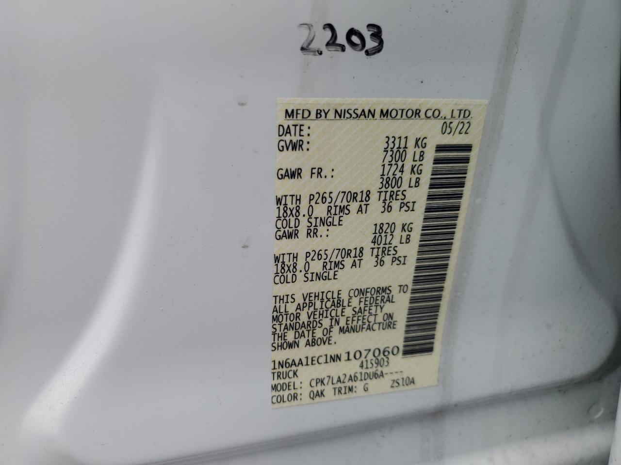 VIN 1N6AA1EC1NN107060 2022 NISSAN TITAN no.12