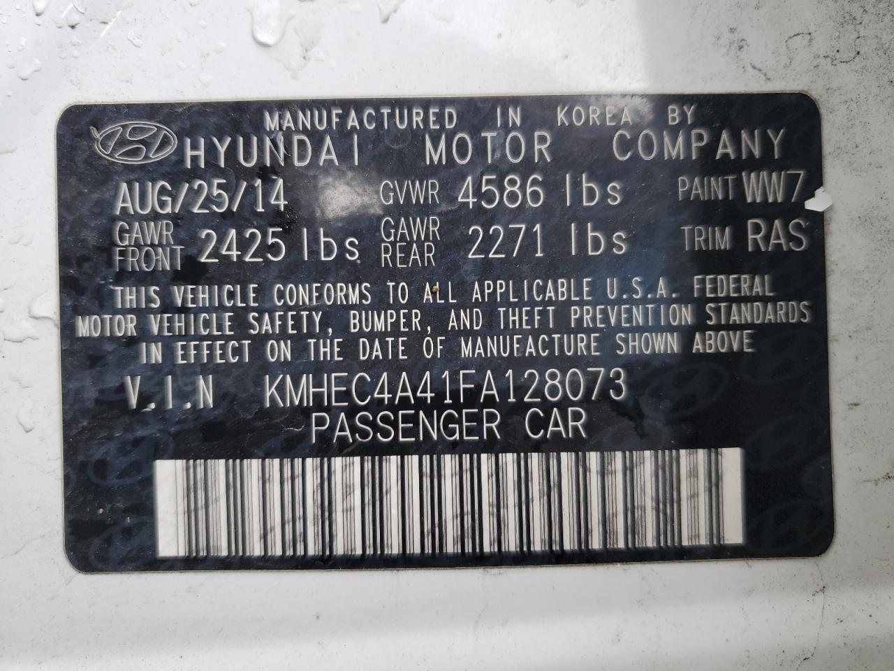 VIN KMHEC4A41FA128073 2015 HYUNDAI SONATA no.13