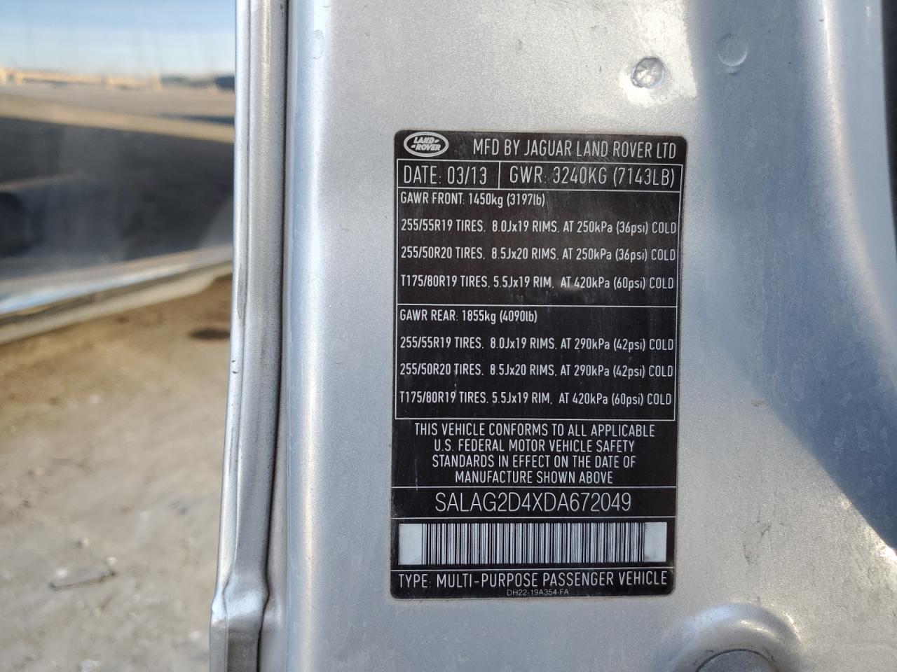 2013 Land Rover Lr4 Hse VIN: SALAG2D4XDA672049 Lot: 85726484