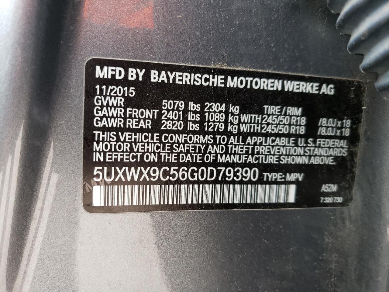 VIN 5UXWX9C56G0D79390 2016 BMW X3 no.14