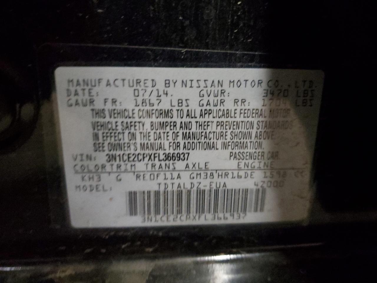 VIN 3N1CE2CPXFL366937 2015 NISSAN VERSA no.13