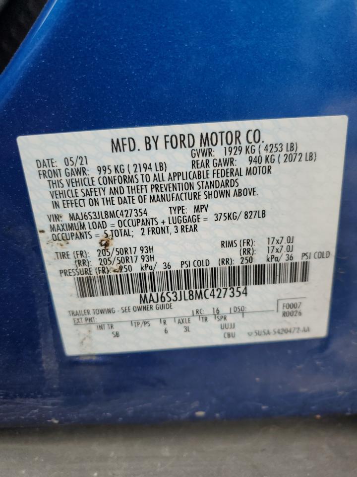 2021 Ford Ecosport Ses VIN: MAJ6S3JL8MC427354 Lot: 86109524