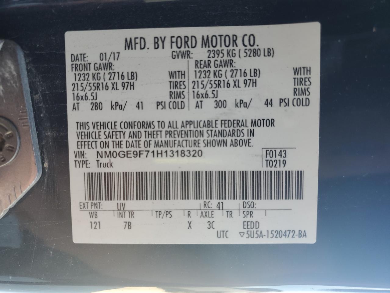 VIN NM0GE9F71H1318320 2017 FORD TRANSIT no.13