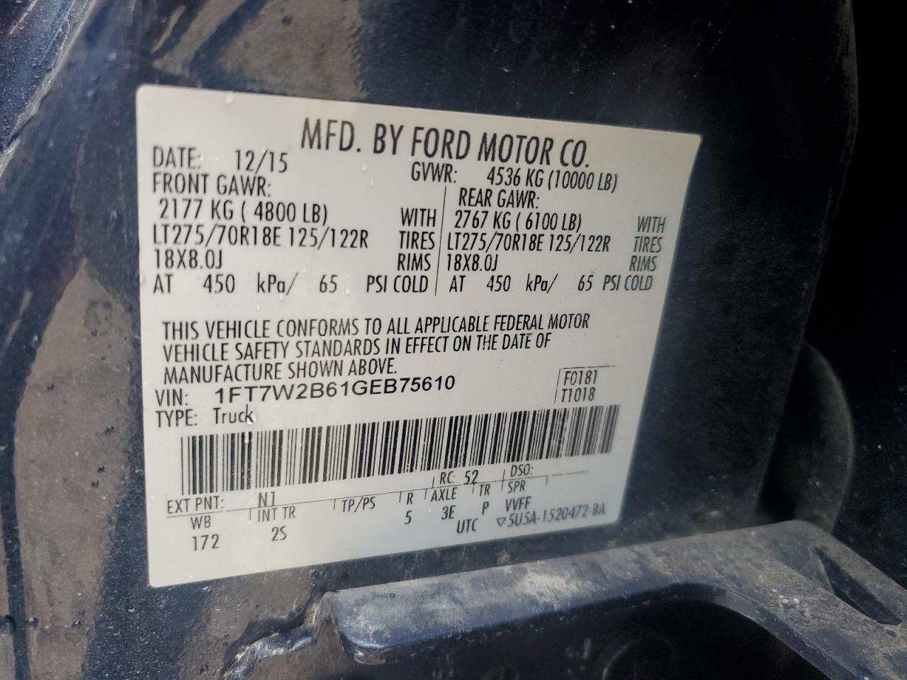 VIN 1FT7W2B61GEB75610 2016 FORD F250 no.12