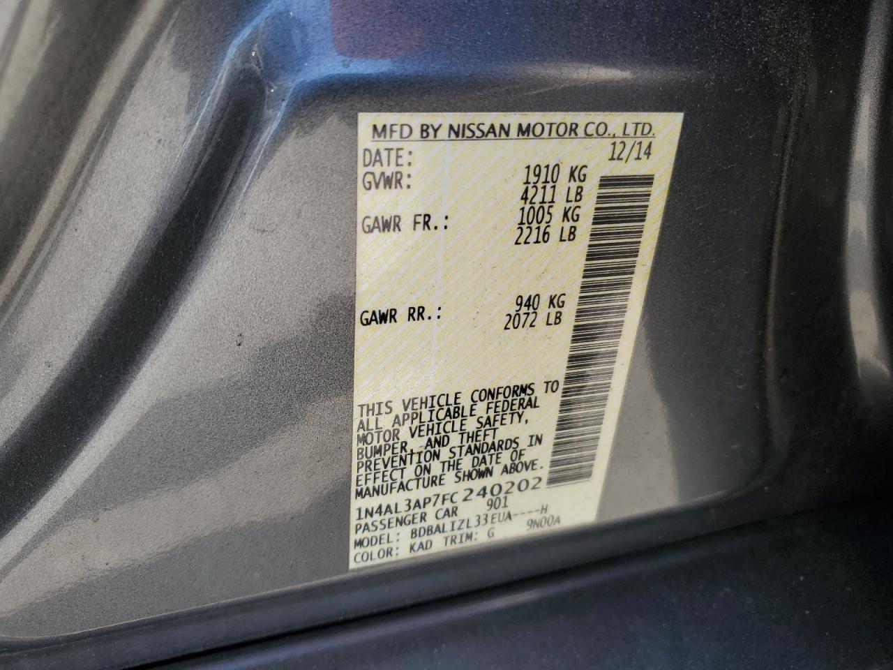 1N4AL3AP7FC240202 2015 NISSAN ALTIMA - Image 15