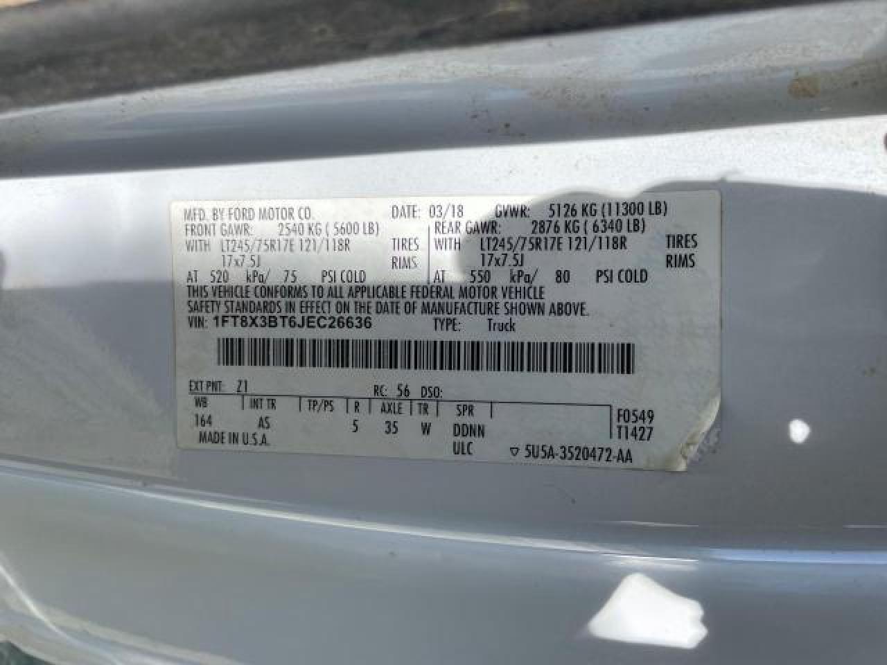 VIN 1FT8X3BT6JEC26636 2018 FORD F350 no.10