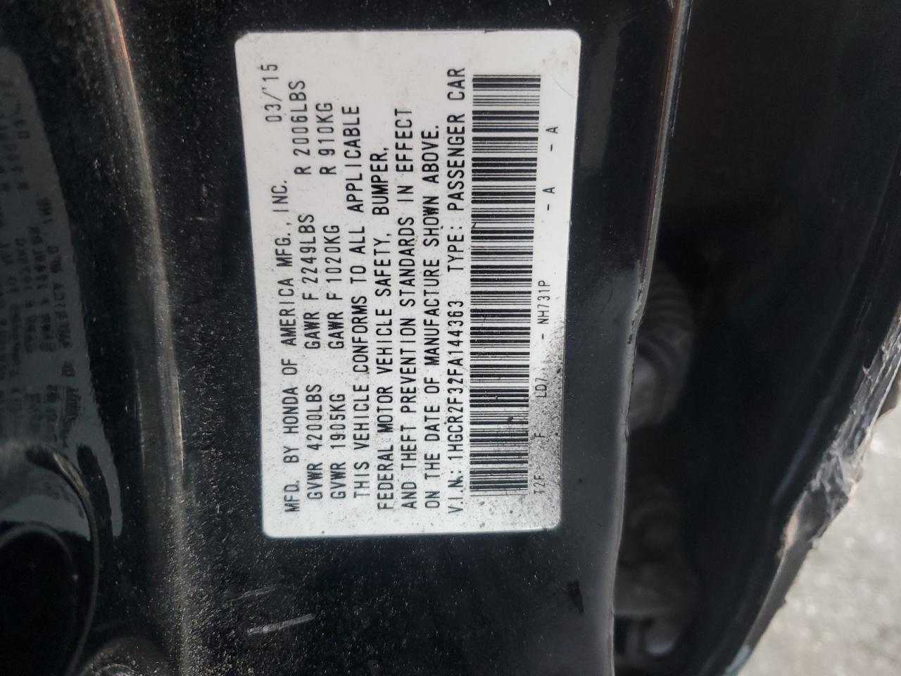 VIN 1HGCR2F32FA144363 2015 HONDA ACCORD no.13