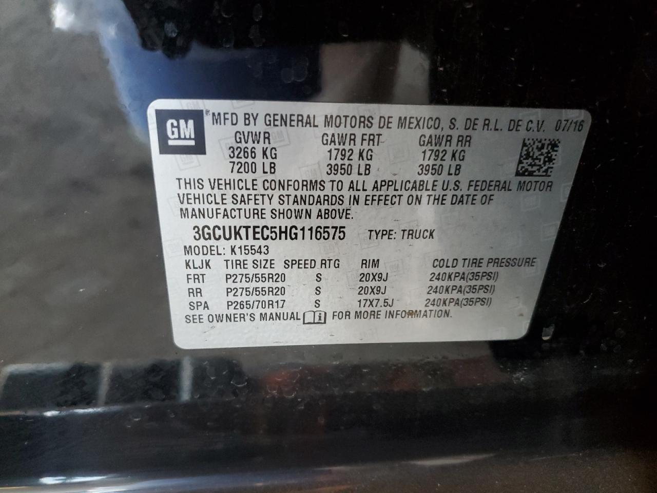 VIN 3GCUKTEC5HG116575 2017 CHEVROLET ALL Models no.12