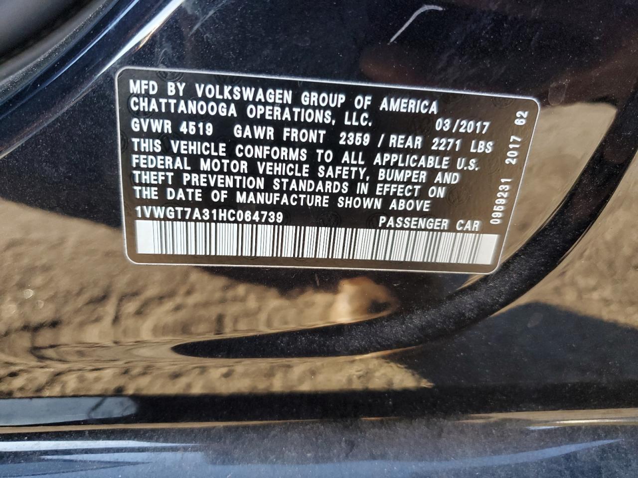 1VWGT7A31HC064739 2017 VOLKSWAGEN PASSAT - Image 12