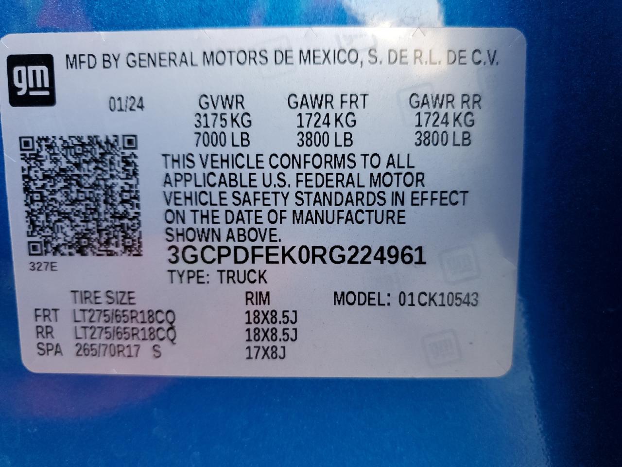 VIN 3GCPDFEK0RG224961 2024 CHEVROLET ALL Models no.12