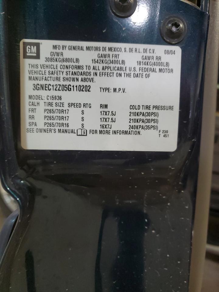 2005 Chevrolet Avalanche C1500 VIN: 3GNEC12Z05G110202 Lot: 82638824