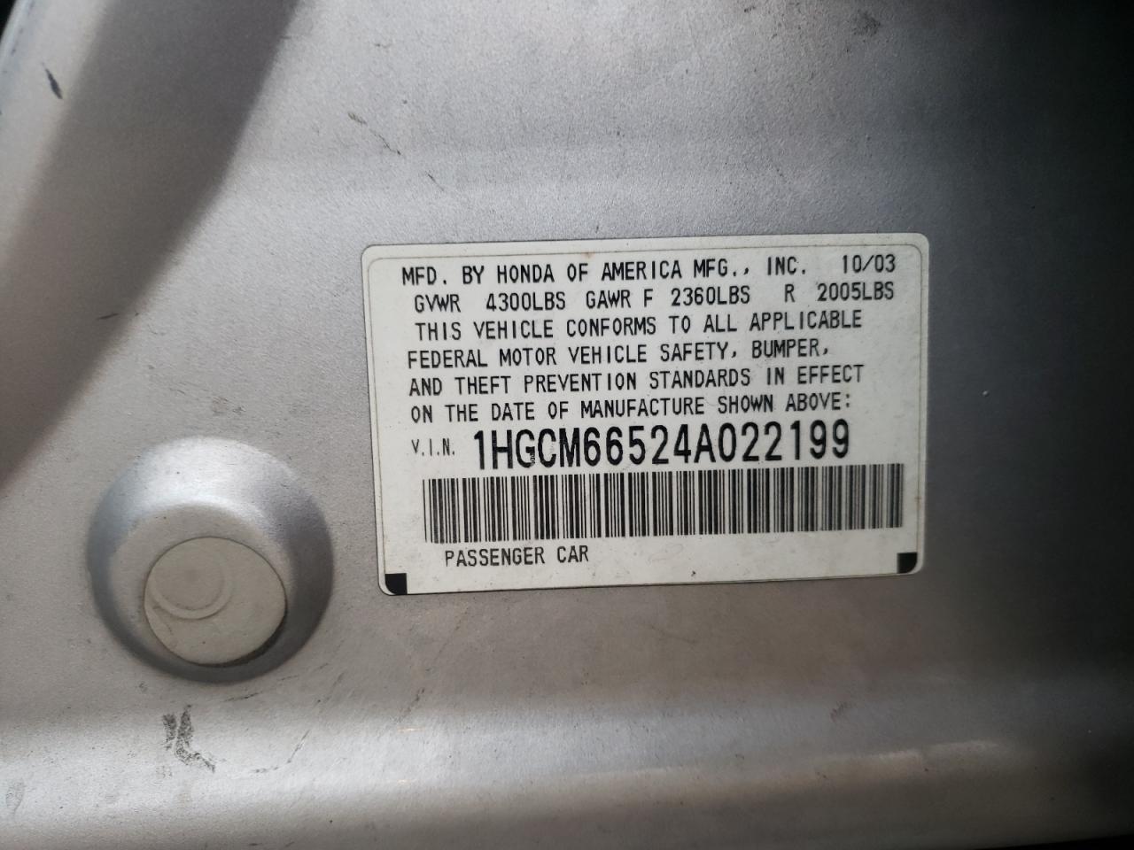 2004 Honda Accord Ex VIN: 1HGCM66524A022199 Lot: 83357084