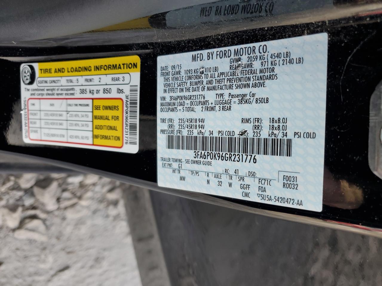 2016 Ford Fusion Titanium VIN: 3FA6P0K96GR231776 Lot: 54615835