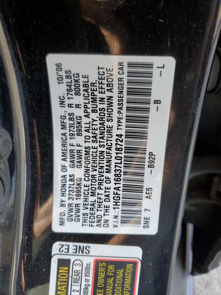 2007 Honda Civic Ex VIN: 1HGFA16837L018724 Lot: 83714504