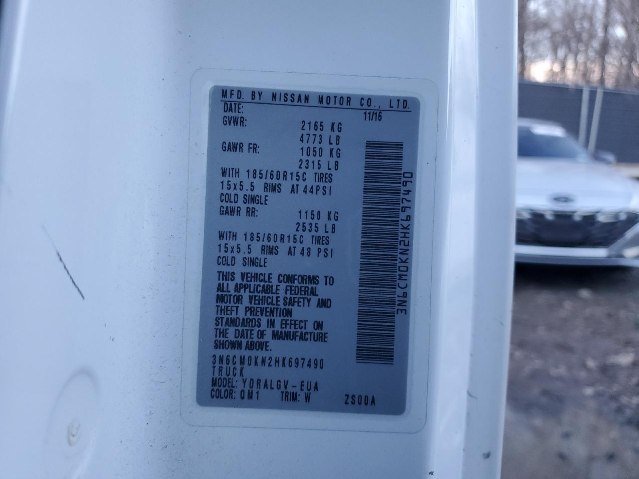 2017 Nissan Nv200 2.5S VIN: 3N6CM0KN2HK697490 Lot: 86881894