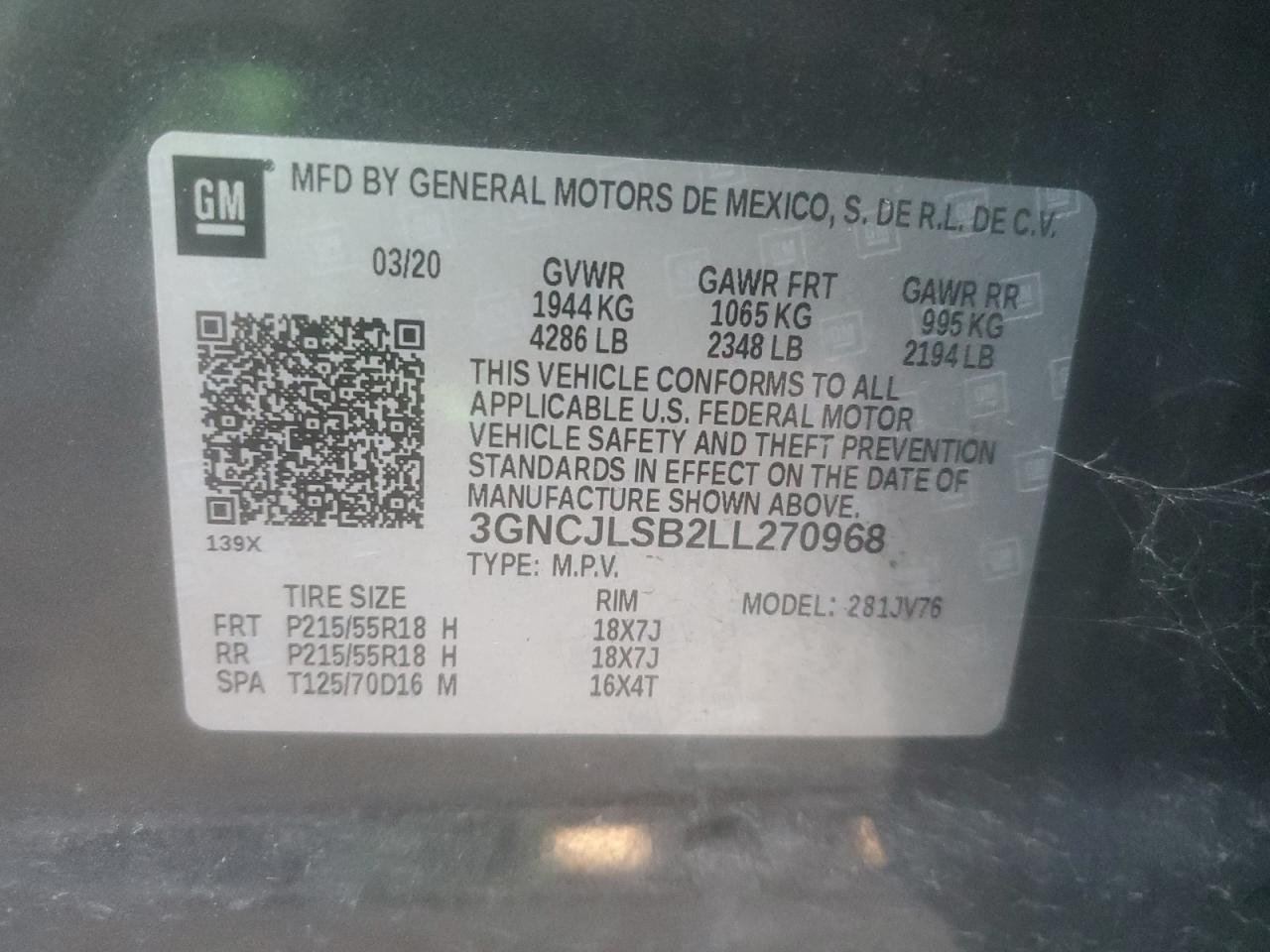 VIN 3GNCJLSB2LL270968 2020 CHEVROLET TRAX no.13